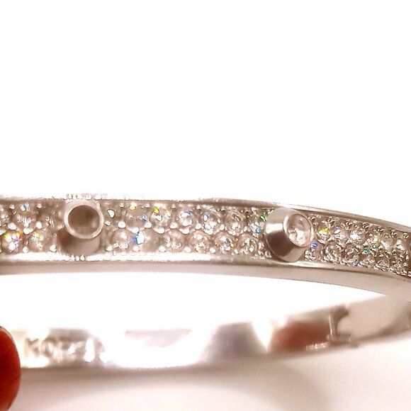 Michael Kors Bracelet Silver Tone Crystal Embellished Hinged Cuff Bangle 6 3/4" - Picture 7 of 12